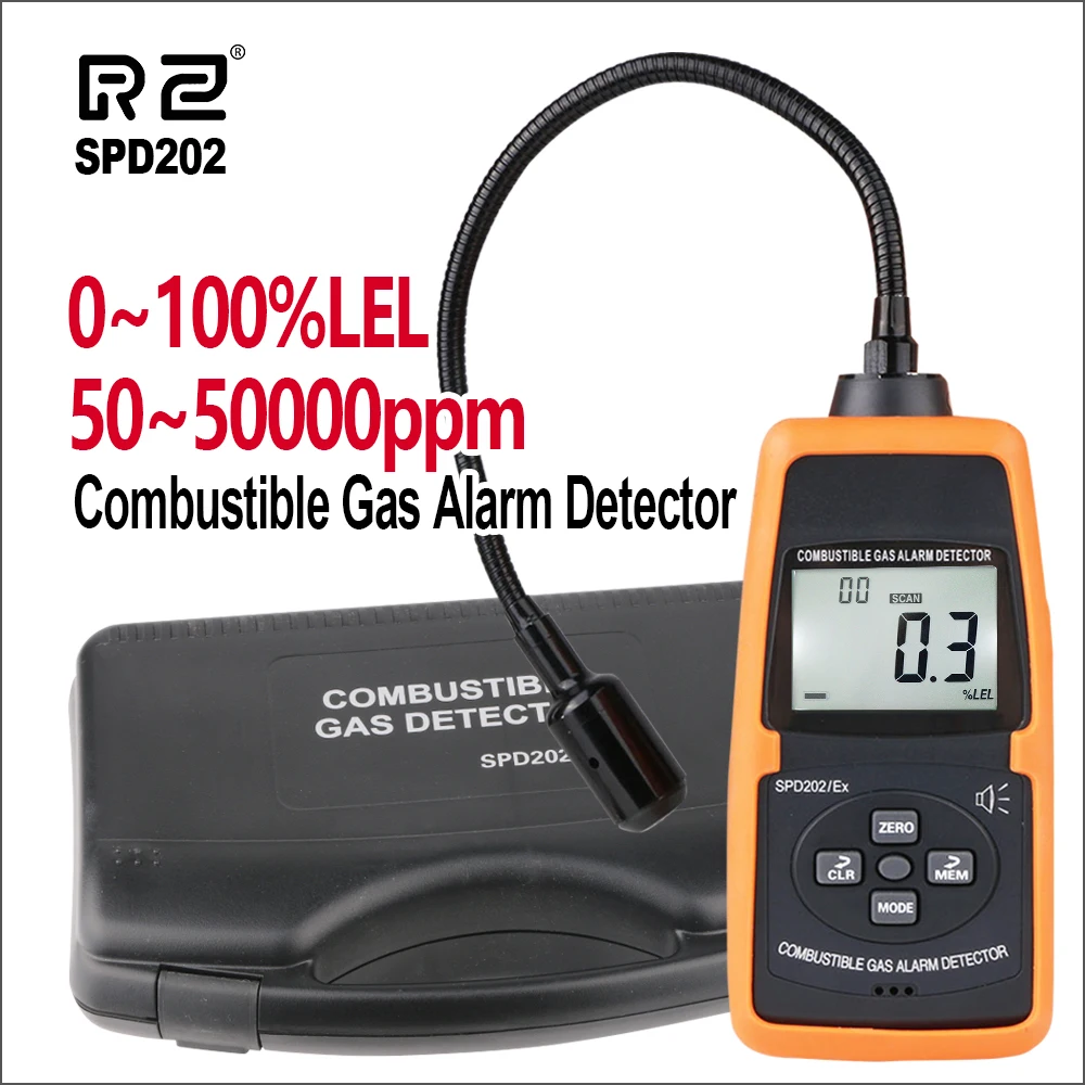 

RZ Combustible Gas Detector Flammable Gas Leak Detector Digital Combustible Gas Alarm Meter Gas Analyzer SPD202/EX