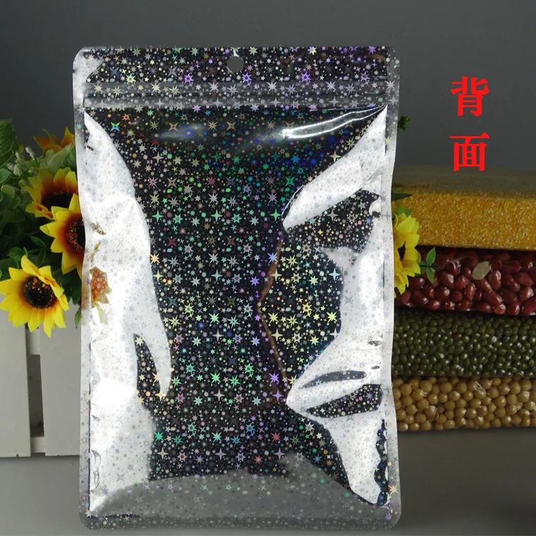 14*22cm Glittery Golden / Clear Self Seal Zipper Plastic Retail Storage Bag, Zip Lock Ziplock Bag Retail Packing With Hang Hole