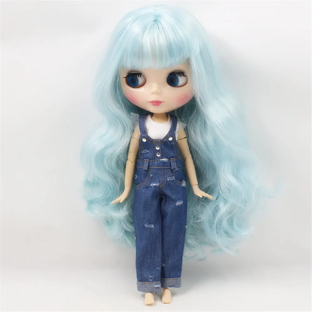 Dbs blyth roupas de boneca para renda branca com jeans azul, ideal para 1/6 bjd corpo comum gelado, jecci five