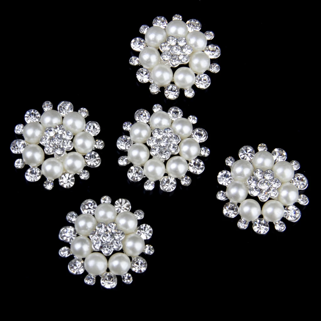 5pcs 30mm Crystal Rhinestone Buttons Pearl Flower Embellishments Buttons Flatback DIY Buckles for Wedding Jewelry Shoes Decor