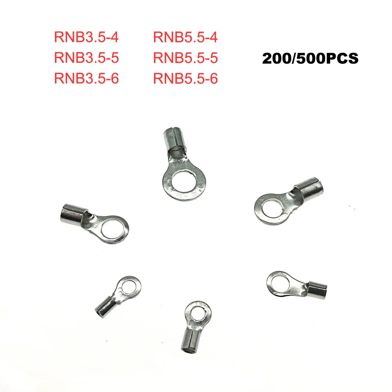 200/500Pcs Ring Bare Cord End Electrical Crimp Terminal Naked Wire Connector RNB3.5-4~RNB5.5-6 Wiring Cable Ferrules 2.5-6mm2