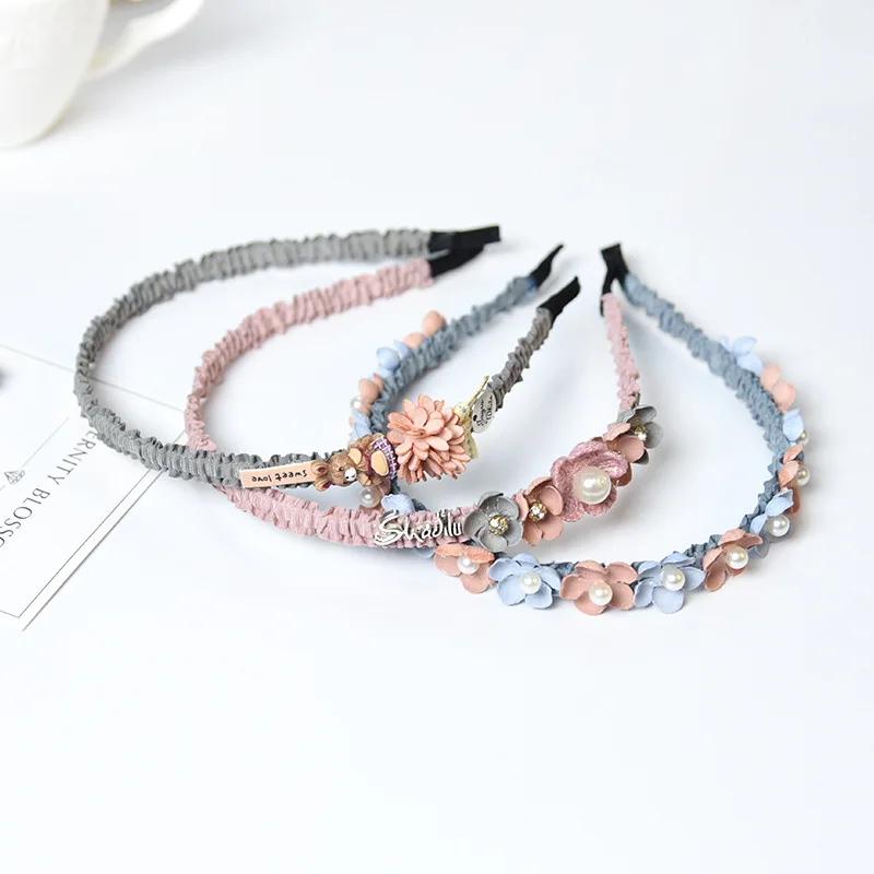 Fascia per capelli con fiore coreano per ragazze fasce per capelli con corona di strass accessori per capelli per donne e ragazze di alta qualità