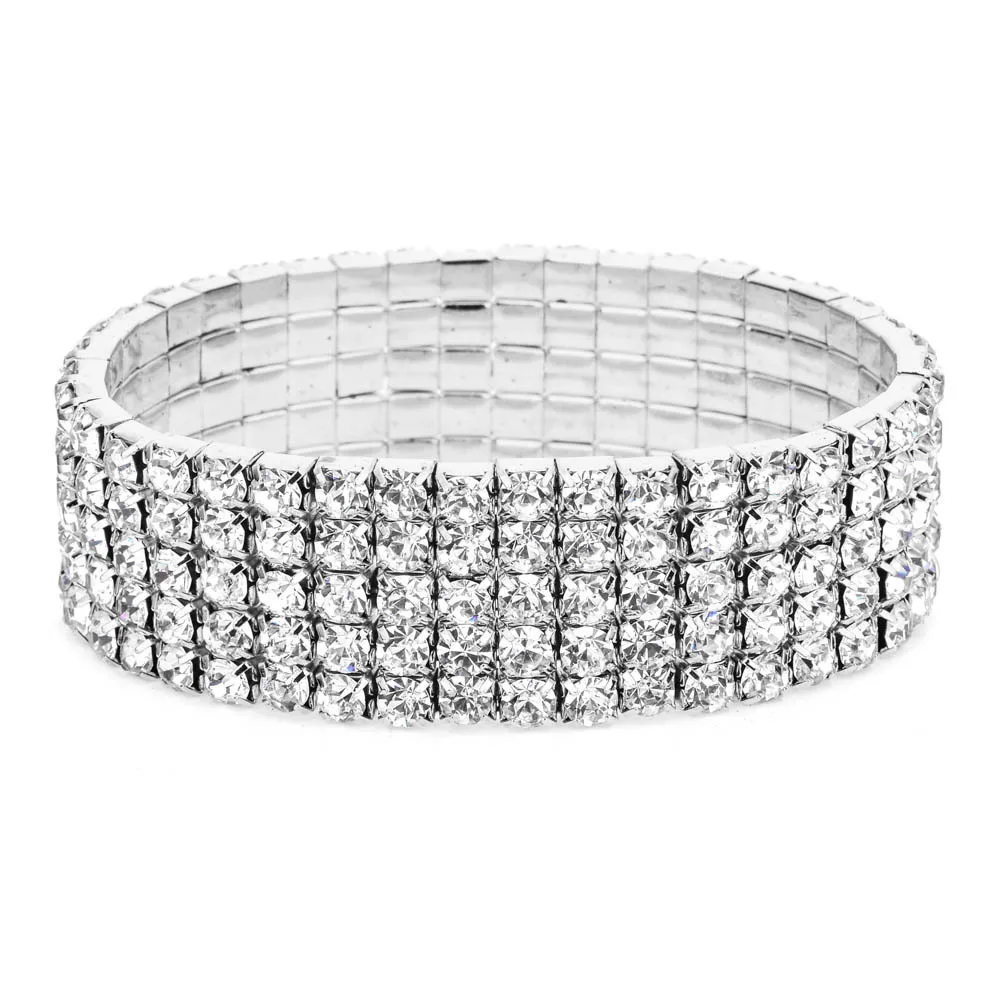 Silver Color Full Rhinestone Elastic Anklets for Women