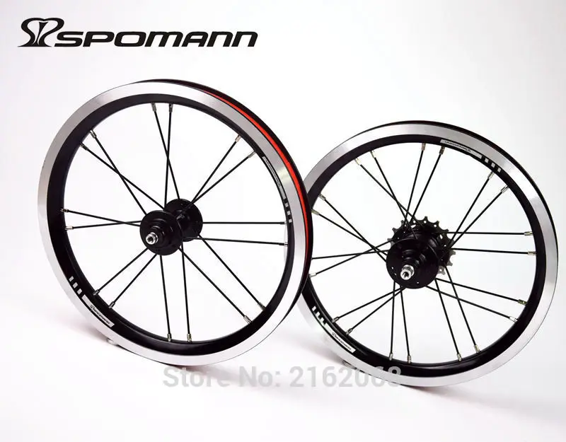 SPOMANN 14 inch Folding bike alloy V brake BMX bicycle clincher rims wheelset MTB 14er 7 bearing 3 speed freewheel New