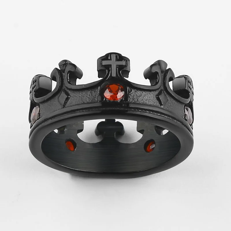 ヴァリリー-男性と女性のための結婚指輪,黒,ロイヤルキング,クラウン,ナイトクロスリング,赤いジルコニア,ステンレス鋼,卸売