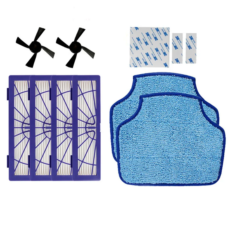 قطع غيار مكنسة كهربائية روبوتية ، 4 × فلتر HEPA ، 2 × فرشاة جانبية و 2 وسادات تنظيف ، لـ Neato BotVac 70e 75 80 85