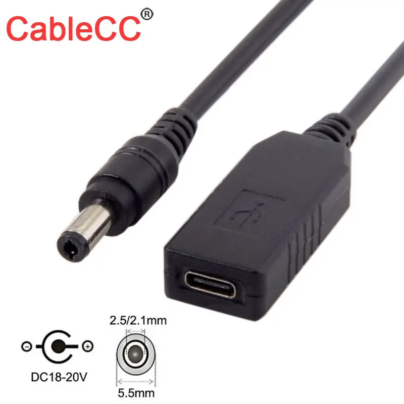 

CableCC DC 20V 5.5 2.5mm & 2.1mm to USB 3.1 Type C USB-C Power Plug PD Dummy Emulator Charge Cable for Laptop