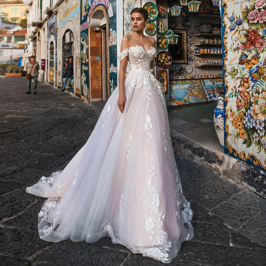 Icidal sion-Robe de mariée en tulle personnalisée avec appliques en dentelle, robe d'été A-ligne sexy, hors de l'initiative