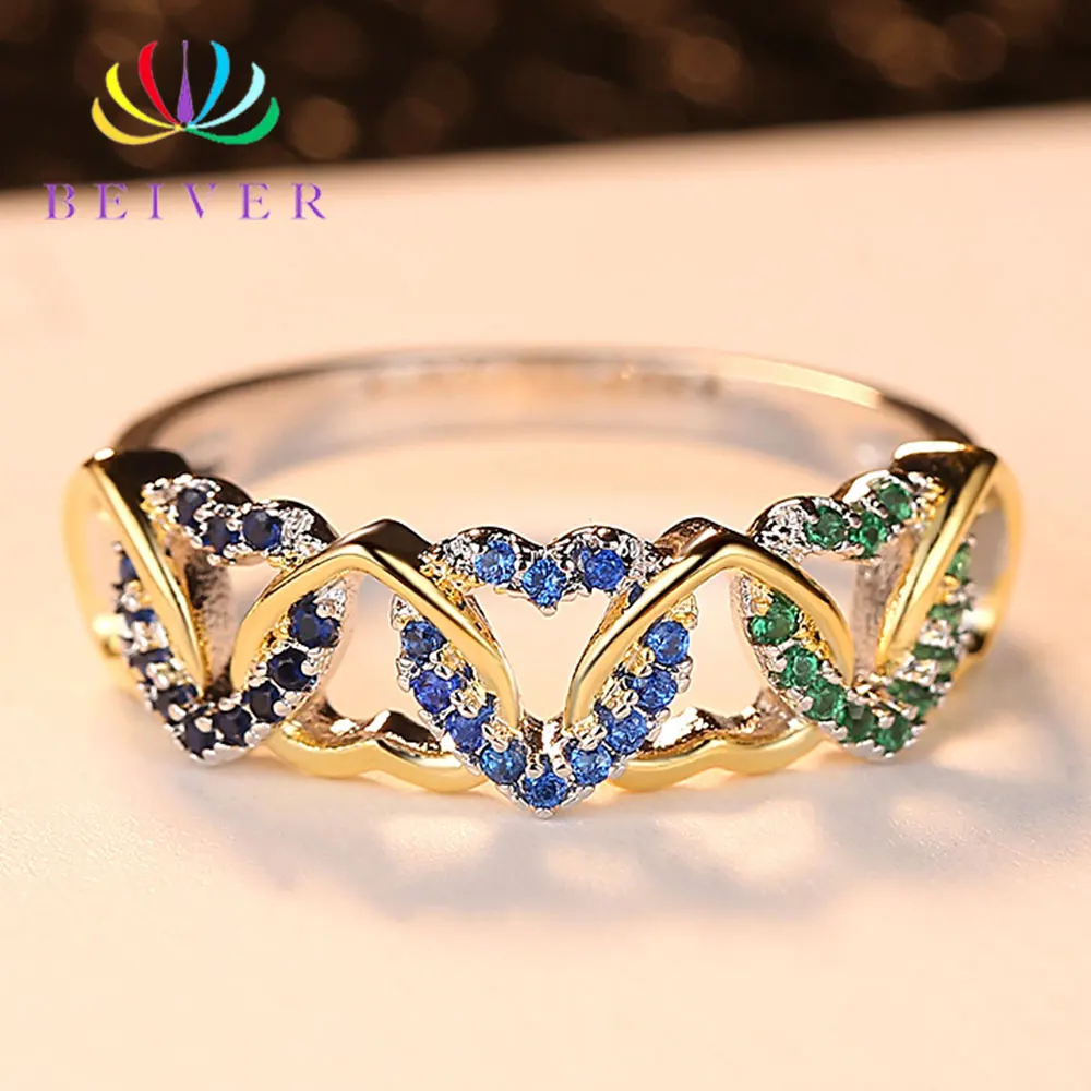 Beiver Fashion Colorful Cubic Zirconia Wedding Rings for Women White Gold Color Wedding Bands Jewelry Dropshipping