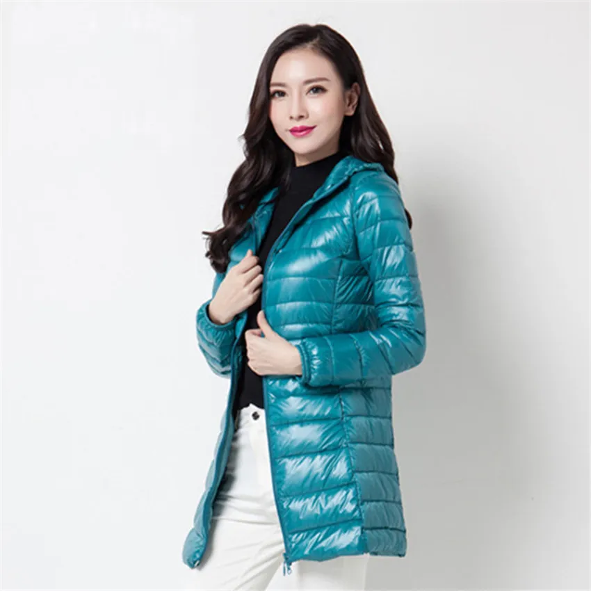 

2020 New Winter Slim Women Midi Long White Duck Down Jacket Big Size Down Jacket Lady Down Coat Hooded Coats Female Jackets 403