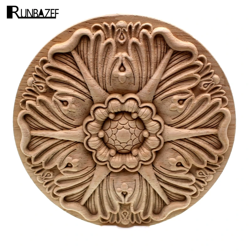 RUNBAZEF Decorative Wood Appliques Carving Frame Furniture Cabinet Door Nautical Home Decor Wooden Figurine Flower Pattern Carve