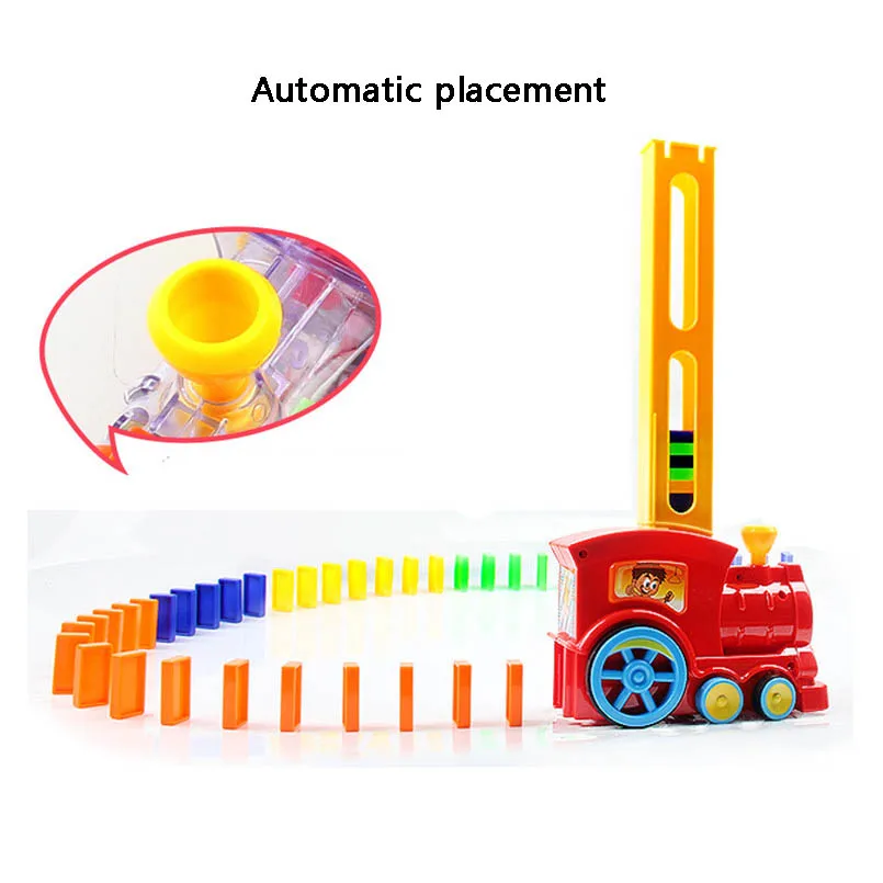 전기 자동 놓이는 도미노 벽돌 기차 세트 60 개, 레인보우 자동차 차량 라이트 모델 보미노 블록 게임 장난감, 남자 아이