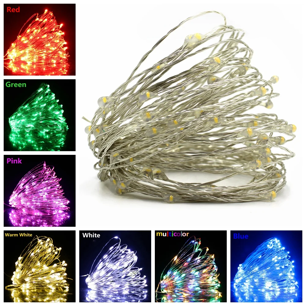 Guirlandes lumineuses LED décoratives à cordes en argent et cuivre,avec lumières féeriques pour éclairage d\'arbre de Noël, de fête de mariage et