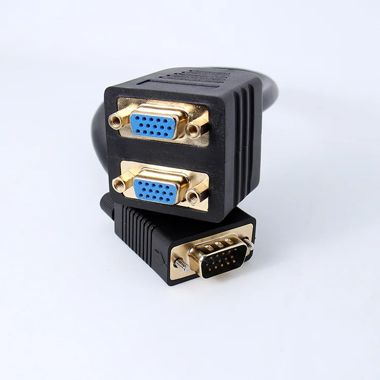 Rgb vga svga ذكر إلى 2 vga hd 15 أنثى الفاصل محول تمديد كابلات الأسود