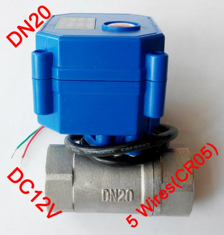 

3/4" Mini electric valve 5 wires(CR05), DC12V motorized valve SS304, DN20 electric miniature valve with signal feedback