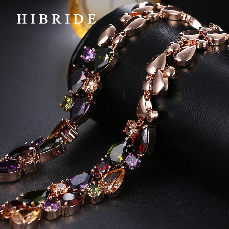 HIBRIDE Fashion Jewelry White Red Green Blue Muticolor Cubic Zirconia Necklaces For Women Top Quality Ladies Necklace N-18