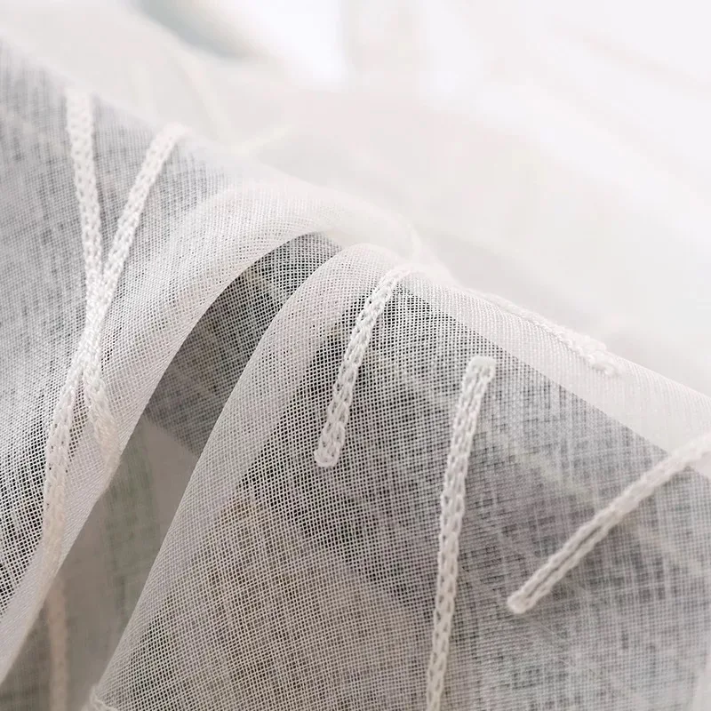 Simple White Embroidery Tulle Curtains for Bedroom New Geometry Window Modern Curtains for Living Room Blind Voile Custom Size