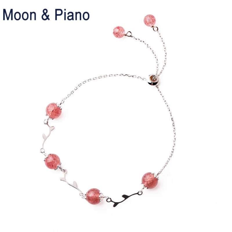 

S925 Silver Strawberry Crystal Bracelet Female Style Korean Romantic Jewelry For Woman Charm Bead Bracelets Wedding Gift