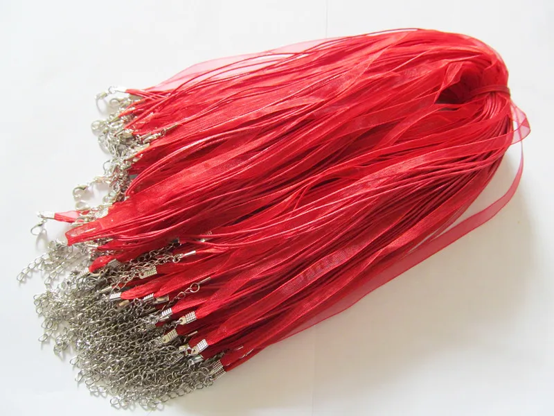 Free Shipping 20pcs 18inch Red Organza Ribbon Wax Cotton Necklace Cord,Extender Chain,Lobster Clasp,DIY Accessory