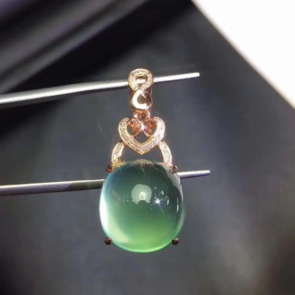 big size classic grape shape prehnite pendant for women necklace  natural gem certificate real 925 silver rose gold plated color