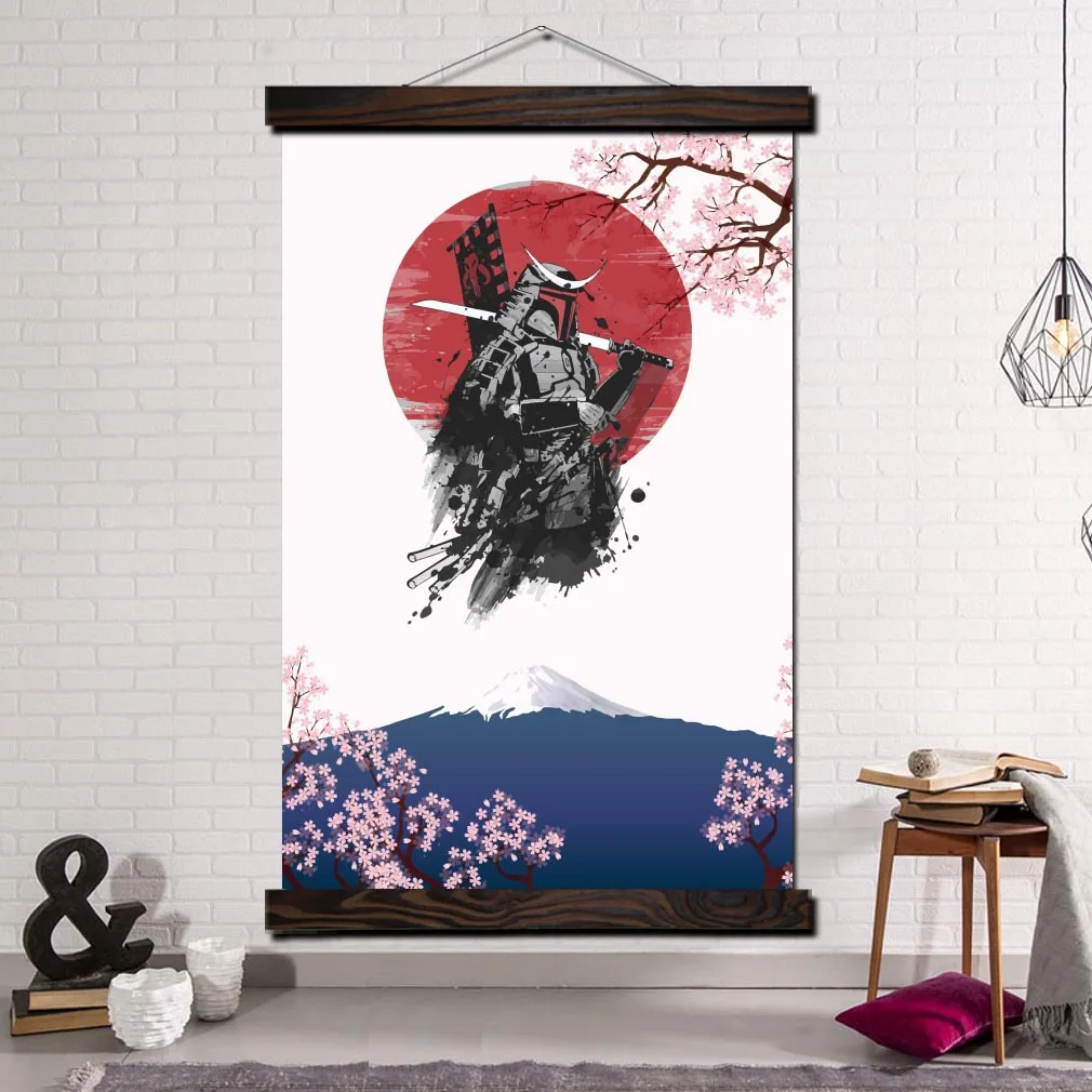 

Modern Canvas Art Prints Poster Wall Painting Scroll Painting Wall Art Scroll Pictures Painting Cherry Blossoms Japan Samurai