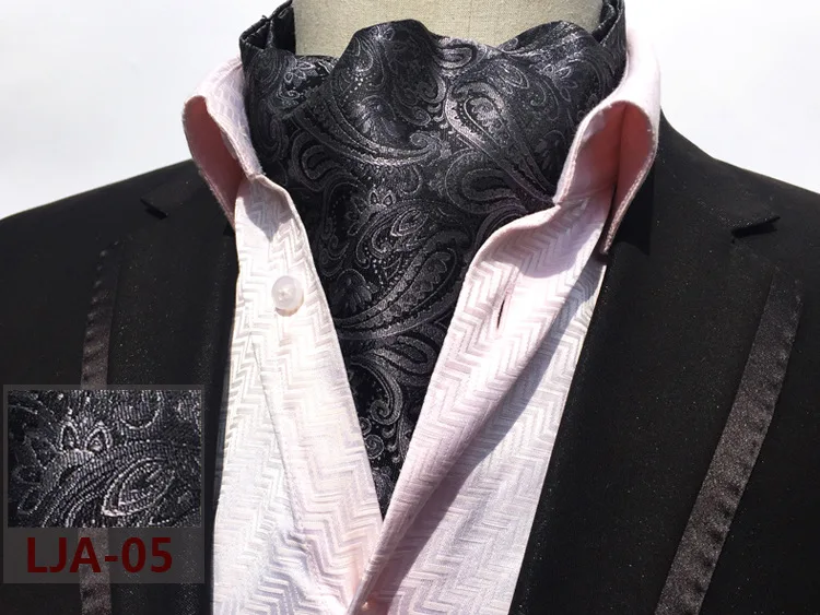 Ricnais New Quality Men\'s Ascot Neck tie Vintage Paisley Floral Jacquard Silk Necktie Cravat Tie Scrunch Self British style