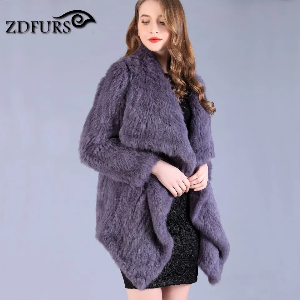 ZDFURS *  New Genuine Rabbit Fur Coat Fashion Women knit Rabbit Fur Jacket Winter Warm Rabbit Fur Outwear ZDKR-165003