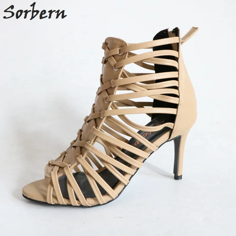 

Sorbern Nude Gladiator Style Women Sandals High Heels Custom Colors Eu Size 34-46 Shoes Runway Womens Designer Shoes Sexi Shoes