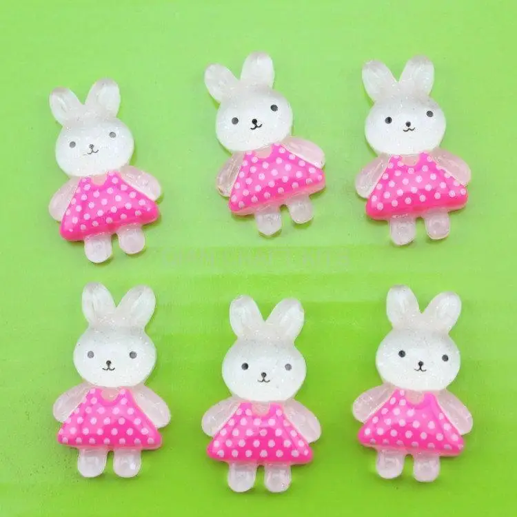 

200 pcs assorted Resin pink glitter kawaii rabbit Bunny cabochons 25mm free shipping display