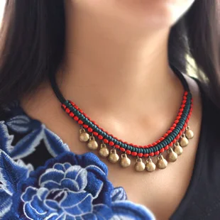 14 Designs Handmade Exotic Jewelry statement bell vintage choker necklace ,New  Ethnic Chinese wind national flavor red necklace