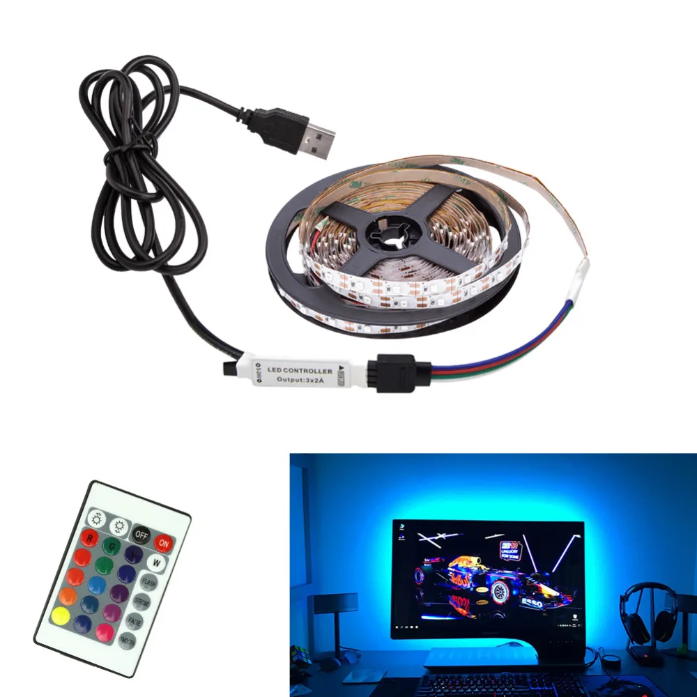 LED Strip Lamp DC5V USB Cable Power Flexible Light 50CM 1M 2M 3M 4M 5M SMD 2835 Mini 3Key Desk Decor TV Background