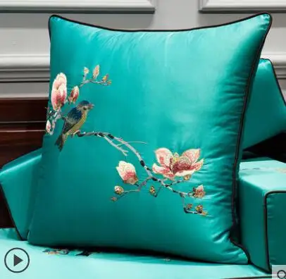 Chinese Embroidery pillowcase cushion cover satin bird floral throw pillow cover