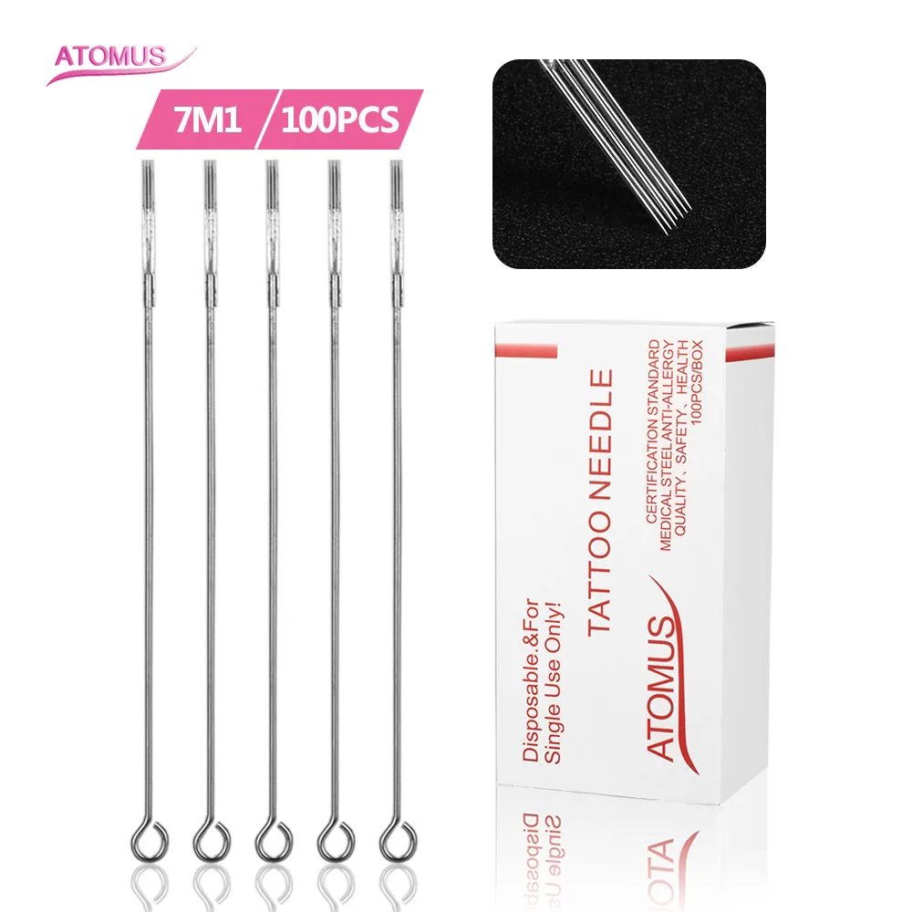 

ATOMUS 100pcs 7M1 Professional Tattoo Needles Steel Disposable Sterilize Body Art Tattoo Paint Curved Round Liner Needles Tatto