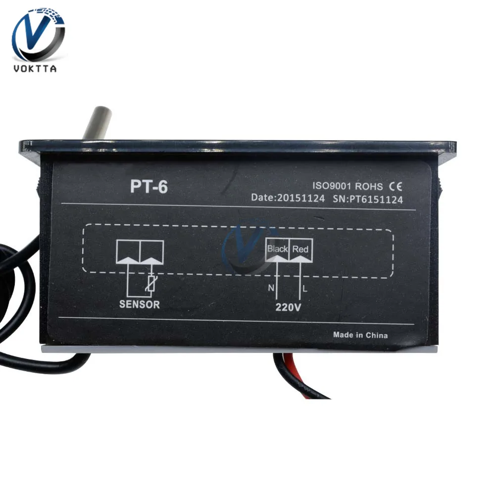 PT-6 Embedded Type Digital Temperature Controller Meter Thermometer Termostat with 2m NTC Sensor Probe Wire for -40~110°C