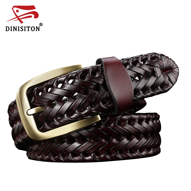 DINISITON – ceinture en cuir véritable tissé pour homme et femme, large, vintage, marque de mode