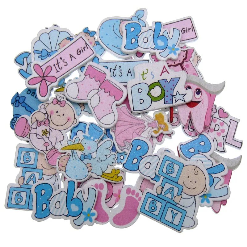 20/40 sztuk mieszane malowane drewno rzemiosło przyciski Cartoon baby shower drewniane guziki do scrapbookingu Party DIY dekoracje