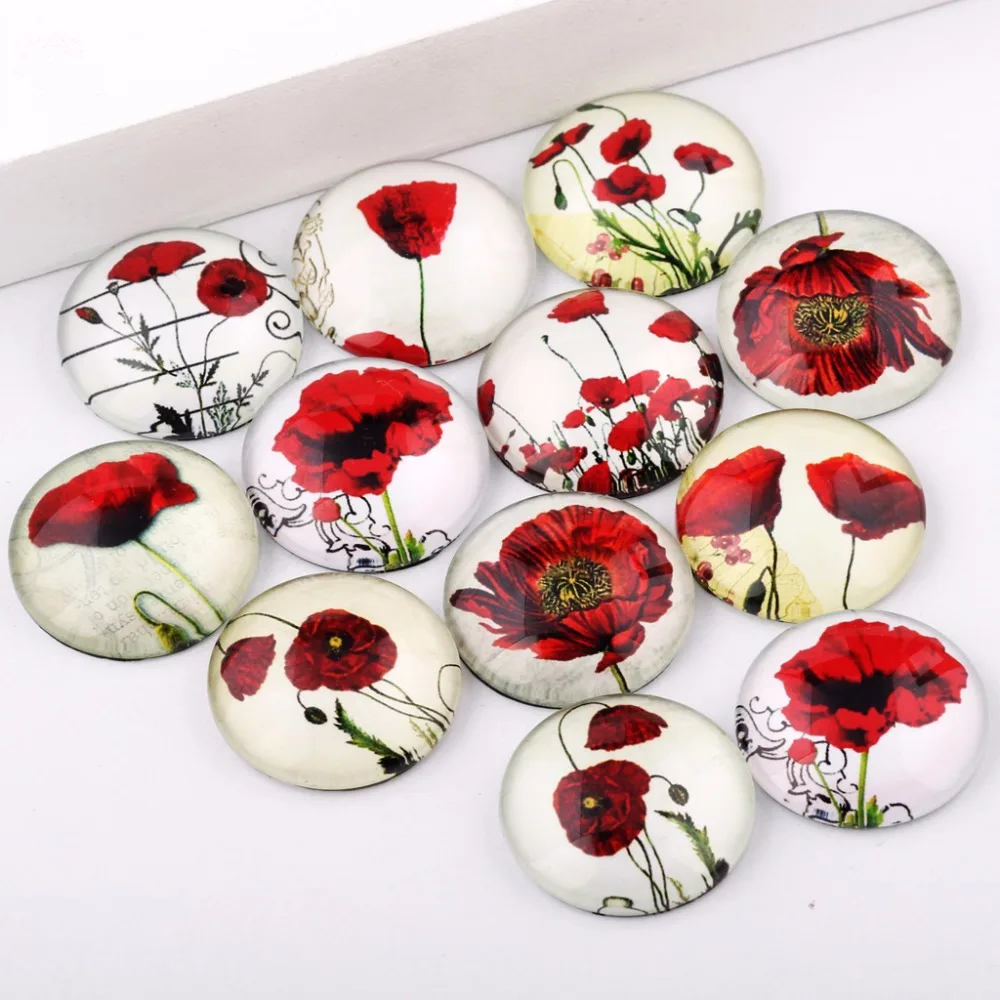 reidgaller Mixed Round Dome Flatback Vintage Flower Photo Glass Jewelry Pendant Cabochon 10mm 12mm 14mm 18mm 20mm 25mm