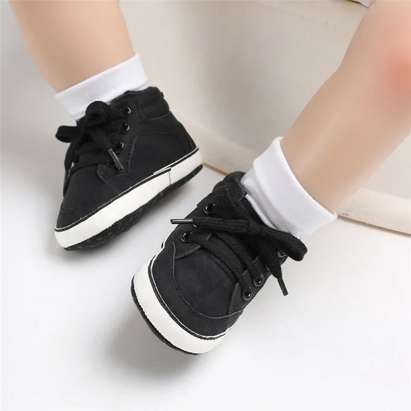 Newborn Baby Boy Girl Soft Sole Crib Shoes Solid Causal Frenulum Anti-slip Sneakers Prewalker Shoes