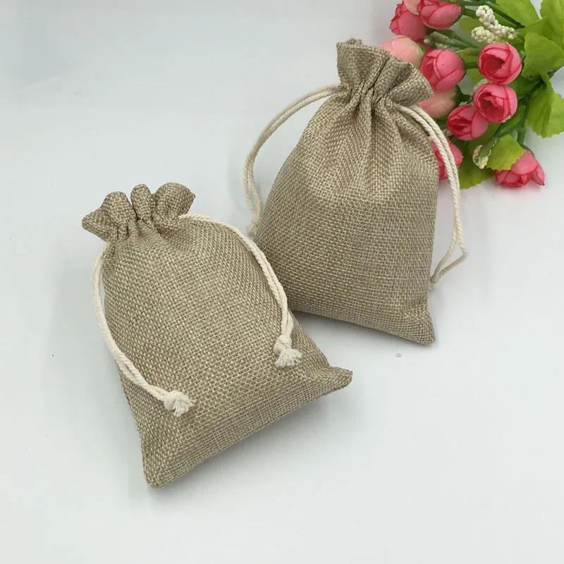 10*14cm 1000pcs Vintage Natural Burlap Hessia Gift Candy Bags Wedding Party Christmas Favor Gift Pouch Jute Drawstring Bag