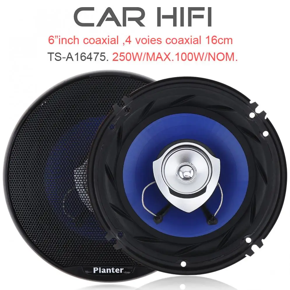 2pcs 6.5 Inch 12V 250W Car HiFi Coaxial Speaker Vehicle Door Auto Audio Music Stereo Full Range Frequency Speakers for Cars