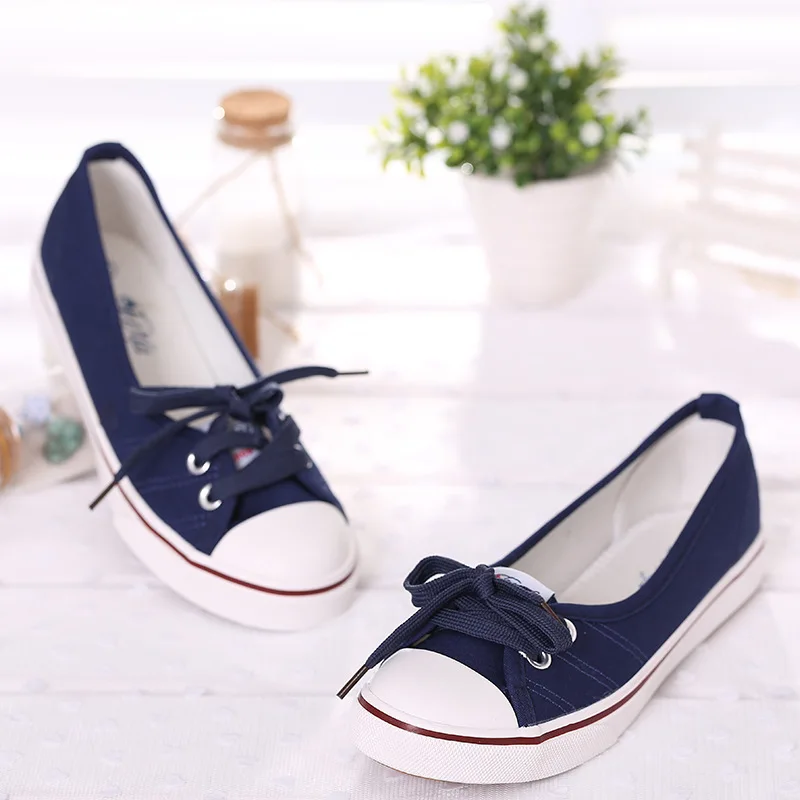 Summer Fashion Blue Women Flats Shoes Low Top Wedges Shoes Female Canvas Shoes Slip-on Student Casual Shoes Drop Shipping 35