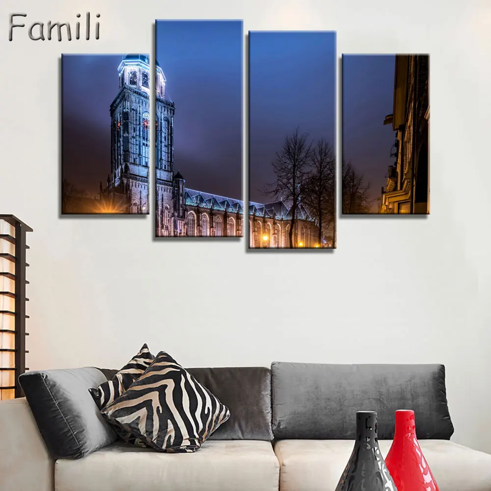 4 Panel Modern Printed Netherlands City Wall Painting Canvas Landscape Art Home Decor Wall Pictures For Posters And Prints No Fr