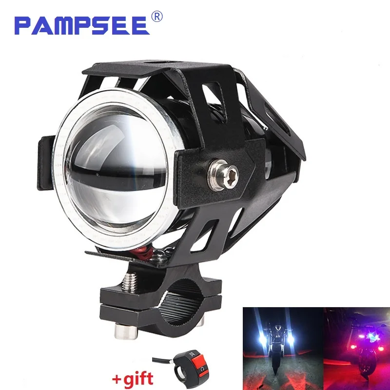 PAMPSEE 2 Pcs 125W motorcycle headlight U7 LED motobike spotlight moto work driving car fog light super bright auxiliary lamp