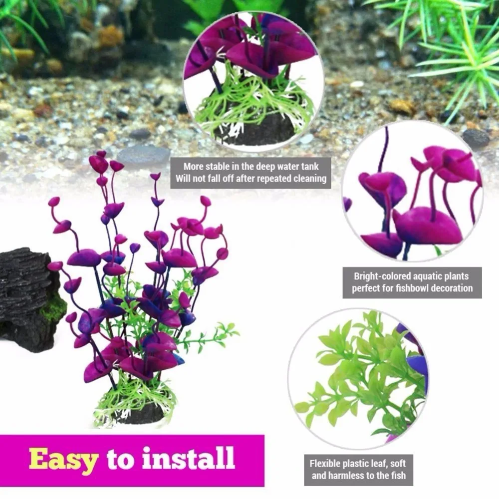 Purple Flower Artificial Fake Plastic Plant Artificial Aquarium Plant Fish Tank Accessories Decoration Ornament Underwater Plant