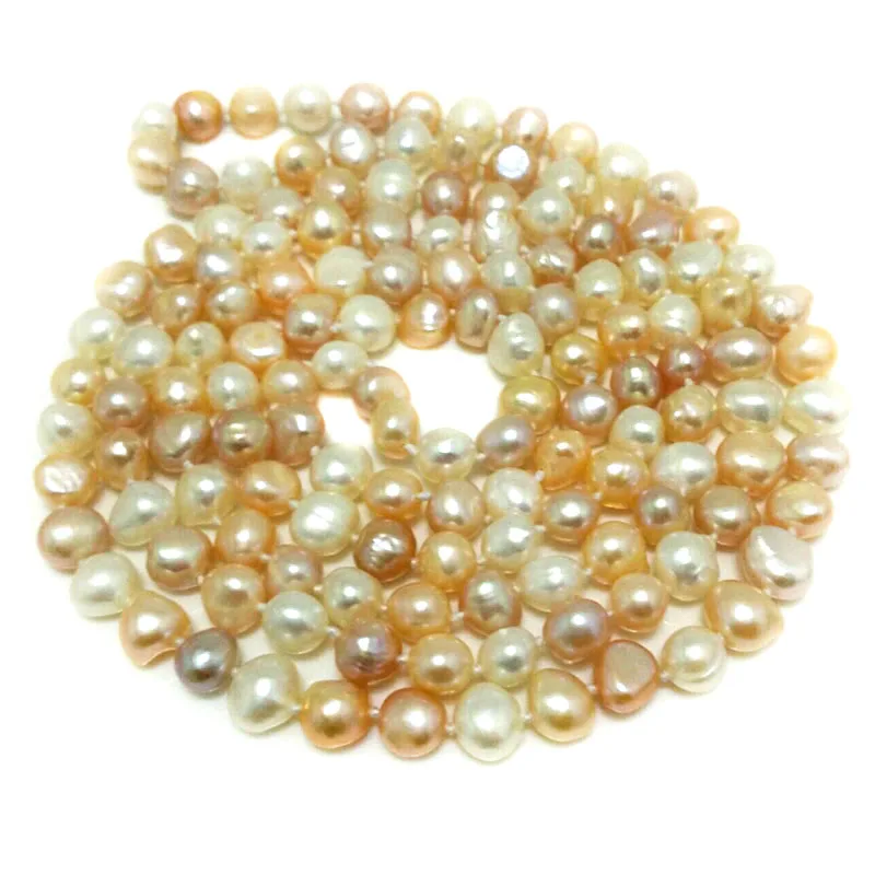 48 inches 9-10mm Natural Multicolor Baroque Pearls Long Chain Necklace