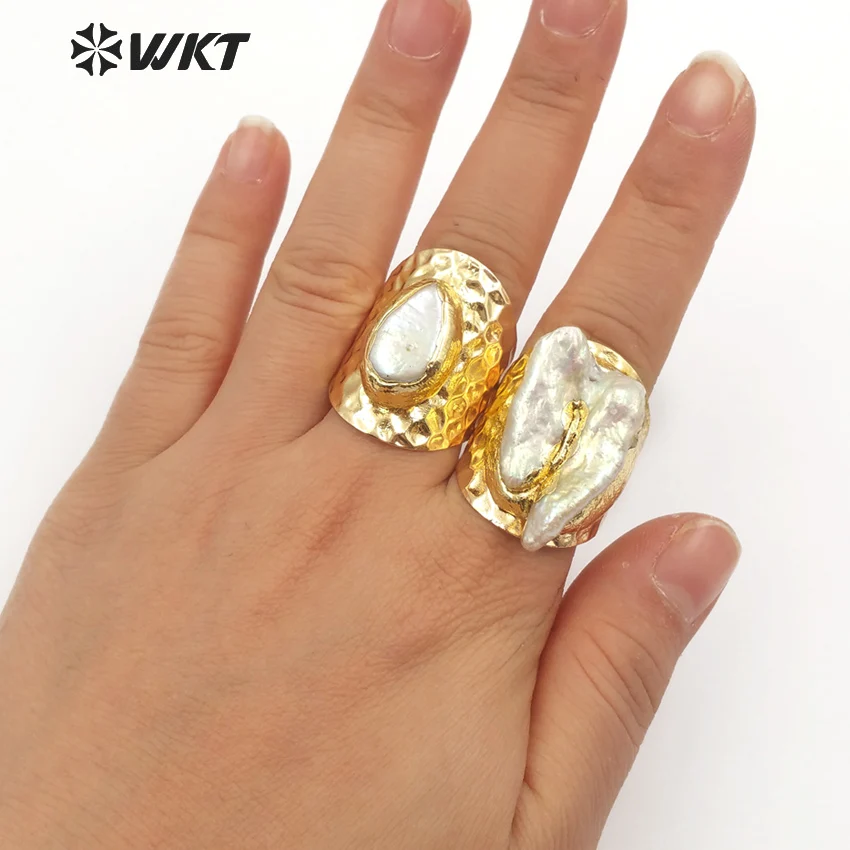 WT-R328 WKT Classic Vintage Bohemian Natural Pearl Ring with Gold Wide Shape Adjustable Women's Fine Jewelry Ring Jewelry