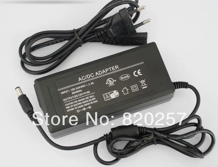 

Free Shipping 2pcs/lot DC12V 6A 72W AC100-240V input led Adapter power supply with plug cable