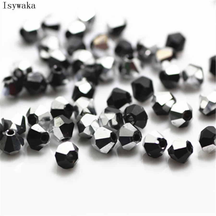 Black Silver Color 100pcs 4mm Bicone Austria Crystal Beads charm Glass Beads Loose Spacer Bead for DIY Jewelry Making