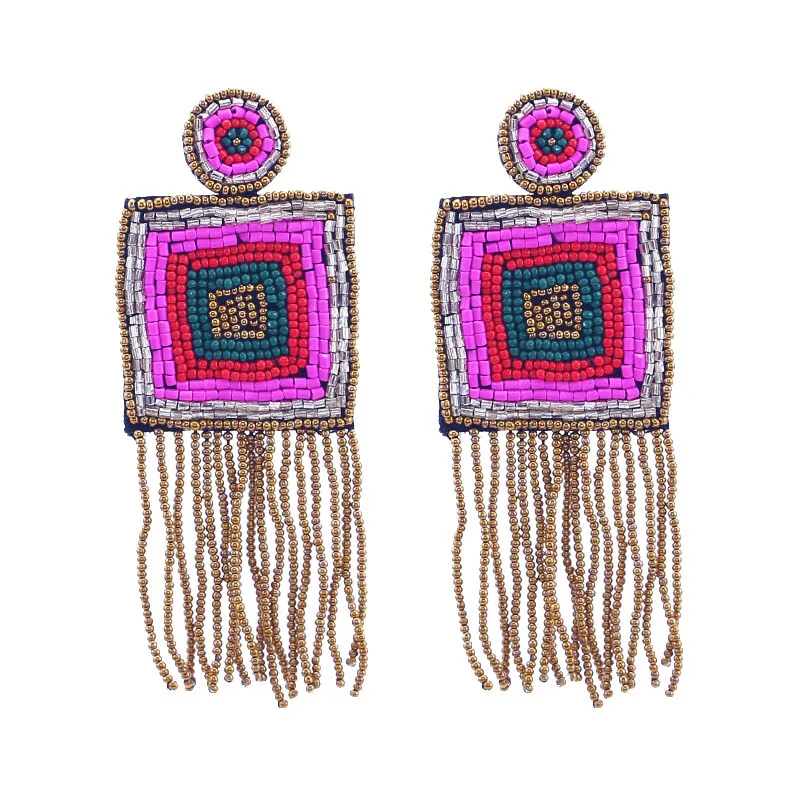 Statement Earring Tassel Earrings For Women Design Handmade Fringed Bohemian Jewelry Gifts Wedding Glass Bead Drop Earring Party