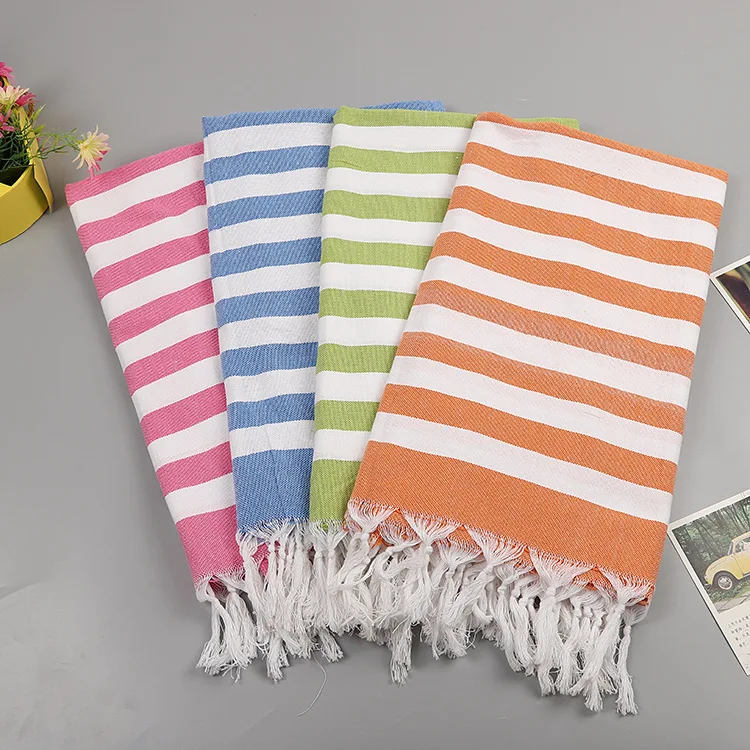 Toallas de baño de algodón suave a rayas para adultos, Toalla de playa Fouta, bufanda con borla turca, color rosa, 100x180cm, novedad